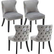 chairus Velvet Dining Room Chairs, Set of 4, Kitchen Chairs, Padded for Living Room, Armless, Upholstered Chair with Wooden Legs (Grey-4)