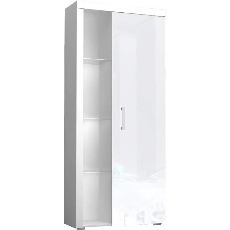 Furniture24 Samba Shelf with Door, Cabinet, Living Room Cabinet, Display Cabinet (White/White High Gloss)