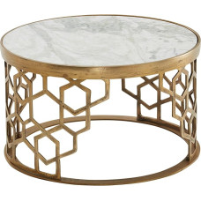 FineBuy Coffee Table Real Marble White 60 x 60 x 36 cm Sofa Table Metal Gold Design Living Room Table Round Small Coffee Table Modern Side Table Side Table Living Room
