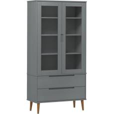 vidaXL Display Cabinet with 2 Drawers 4 Compartments Bookcase with UV Lacquer Bookcase Cabinet Office Cabinet Grey Solid Pine Wood