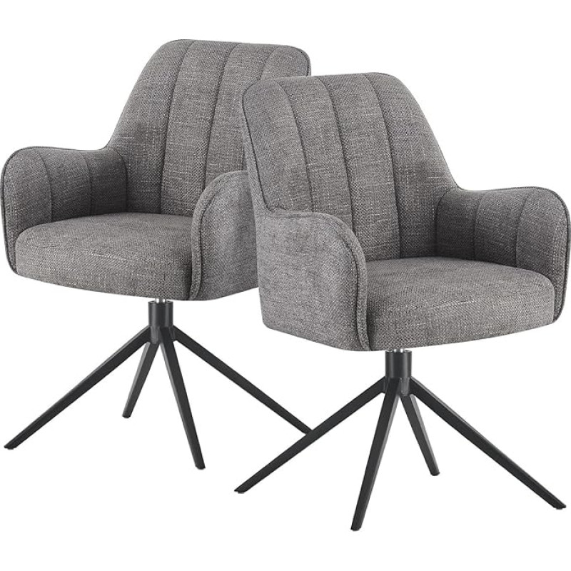 DUBI Möbel Thomas 21104-RD15F-B05 Dining Room Chair, Swivel Armrest, Kitchen Chair, Upholstered Chair, Desk Chair, Make-Up Chair for Dining Room, Kitchen, Living Room, Office, Grey, Pack of 2