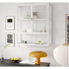 Retro Wave Glass Door Wall Cabinet with Removable Shelves, Suitable for Offices, Dining Rooms, Living Rooms, Kitchens and Bathrooms (A4 White)