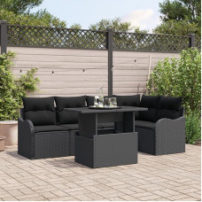 Rantry 6-teiliges Garten Sofa Set mit Kissen Schwarz Poly Rattan, 2-Sitzer Garten Sofa mit Kissen Schwarz Poly Rattan Gartenlounge Model3348469