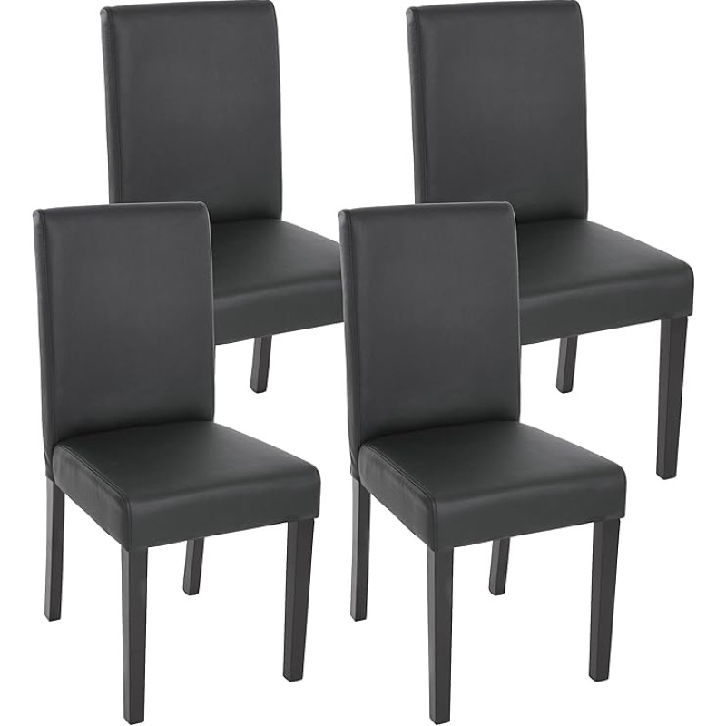 Mendler Littau Set of 4 Dining Chairs / Kitchen Chairs / Faux Leather / Matte Black / Dark Legs