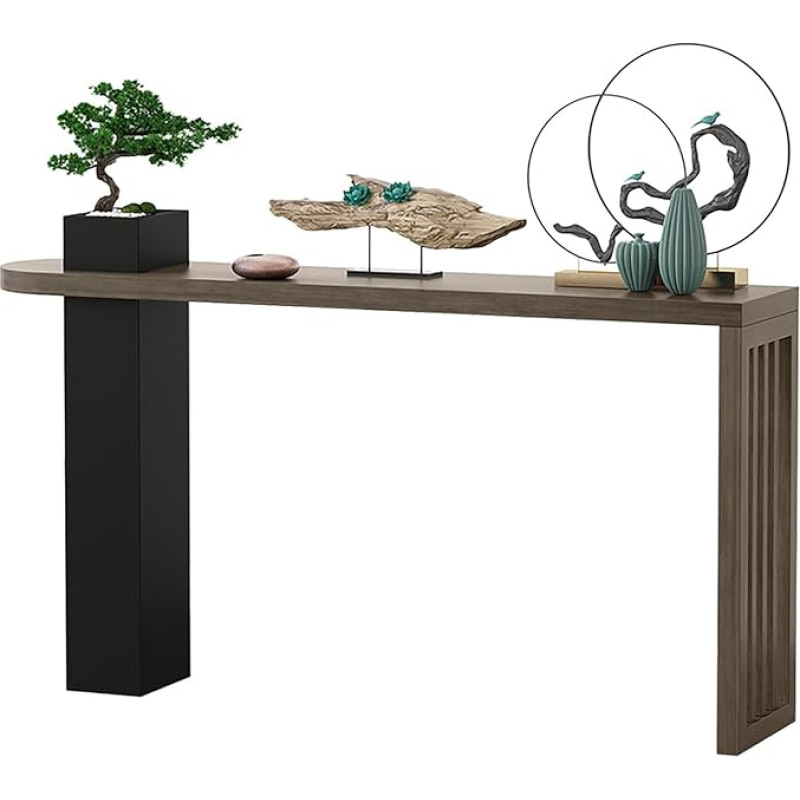 Modern Industrial Entrance Console Table Wooden Sofa Table for Entrance Area TV Console Behind Couch Easy Assembly Dark Brown