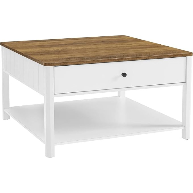VASAGLE Coffee Table, Living Room Table, Sofa Table, 2 Large Drawers with Legs, Lots of Storage Space, Maritime Style, 80 x 80 x 45 cm, for Living Room, Walnut Brown/White LCT207T14