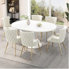 Goeria Velvet Dining Chairs, Set of 4, Luxury Living Room Lounge Chairs with Four Gold Metal Support Legs, Bedroom, Beige (4)