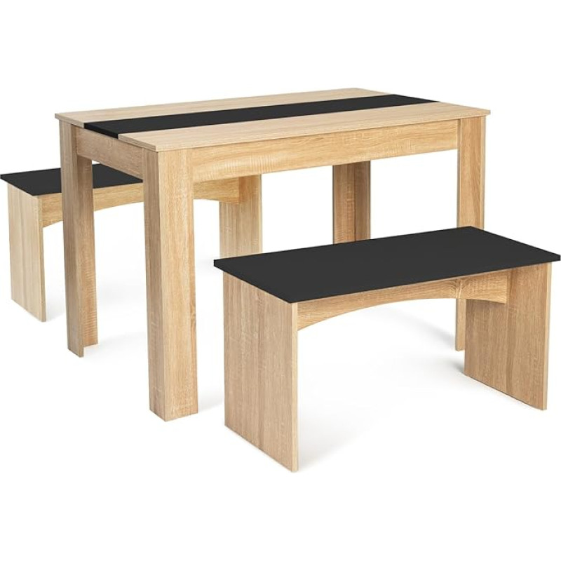 IDMarket - Rozy Dining Table and 2 Benches Set for 4 People Beech and Black 110 cm