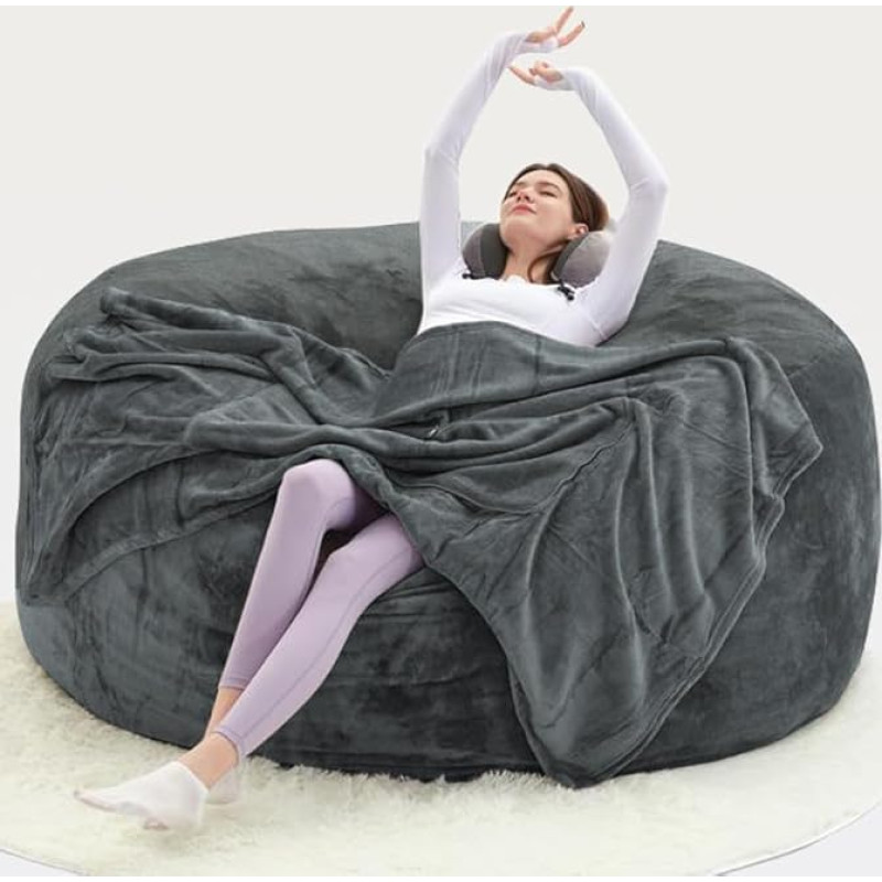 Großer Sitzsack für Erwachsene, 152 cm, riesige Plüsch-Sitzsäcke, Sitzsack mit Füllung, Memory-Schaum-Stuhl, Muebles para sala, Balkonstuhl, geeignet für Schlafzimmer und Schlafsaal (dunkelgrau, 1,5 m