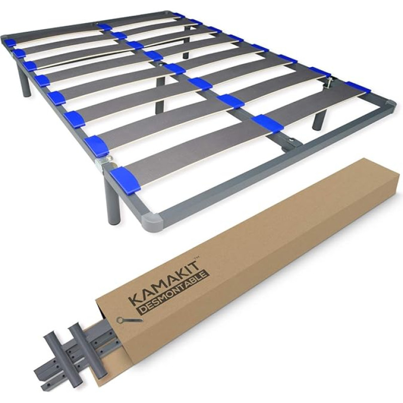 Dreaming Online Kamakit Removable Slatted Frame with Reinforced Frame of 40 x 30 mm, Stability and Strength, Easy Assembly, Steel Tube 30 x 40 mm, Epoxy Grey, 160 x 200 cm