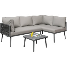 Ligterra Garden lounge, garden furniture set, 2 sofas, 1 table incl. seat cushion, height-adjustable feet, outdoor furniture for patio, balcony, garden, grey