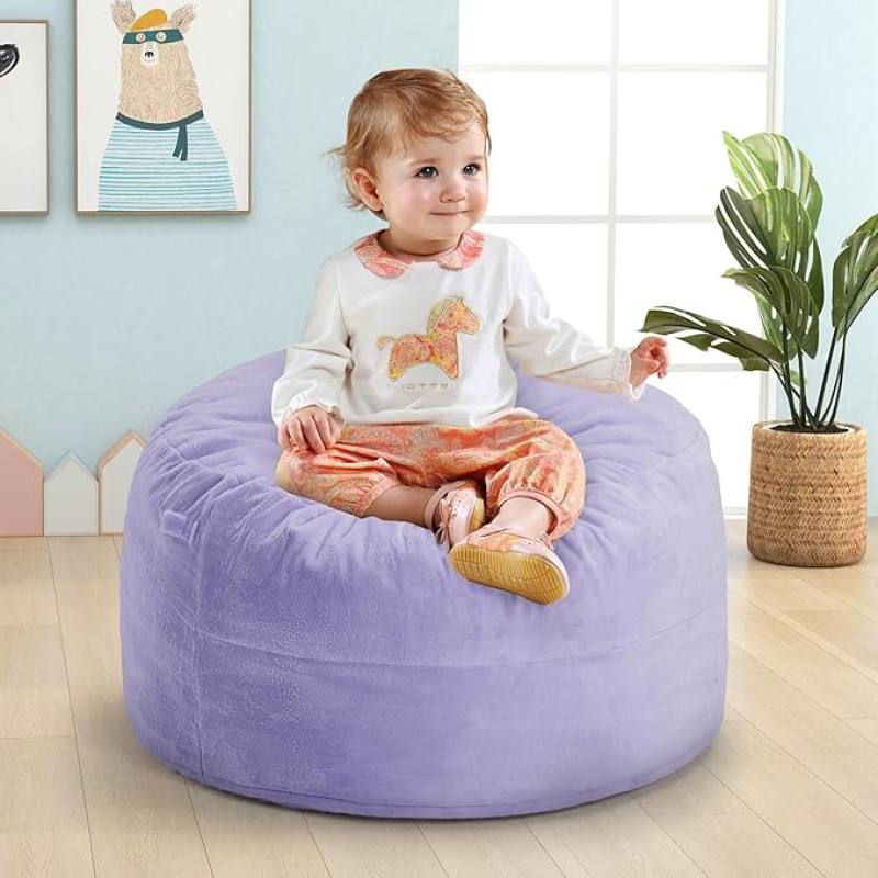 Hobestluk 24ft Pear Shaped Bean Bag with Memory Foam Filling Plush Faux Fur Cover for Playroom Living Room Bedroom (Purple)