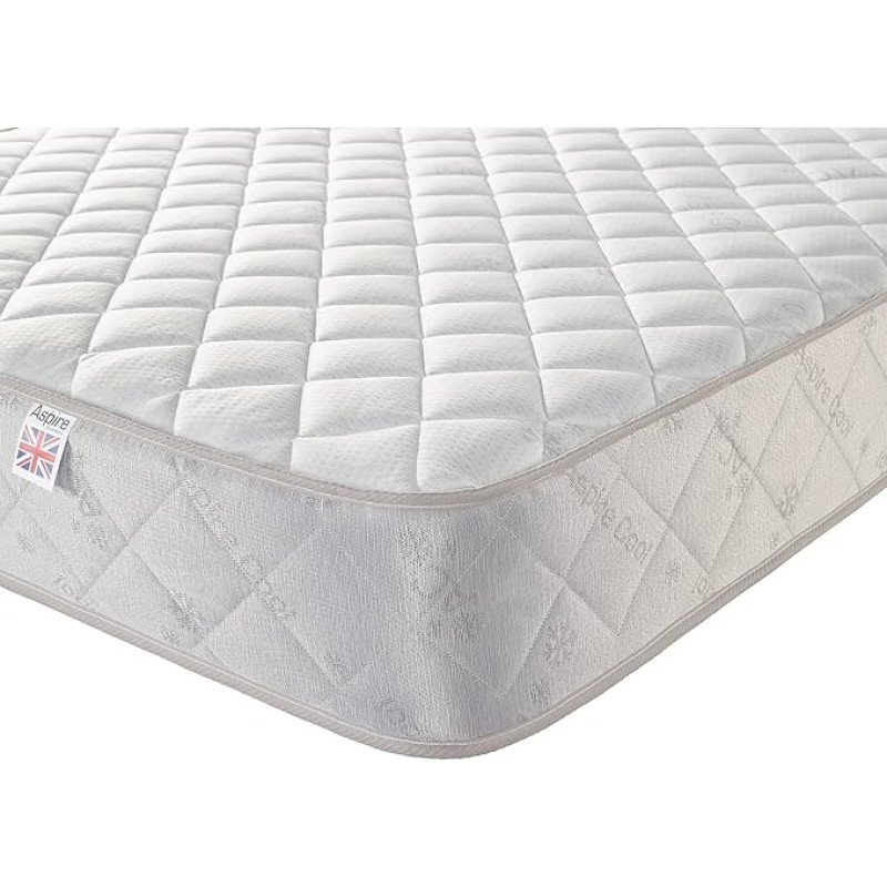Aspire Beds Diamond Zone Hybrid + Sprung & Eco Foam, Medium Hardness, Premium Economy Mattress, Memory Polyurethane Foam, White, Single