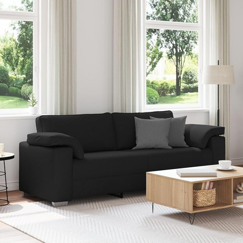 LAPOOH 3-Seater Sofa Black 178 cm Fabric, Sofas & Couches, Sofa Living Room, Relaxing Sofa, Sofa for Bedroom - 4105239