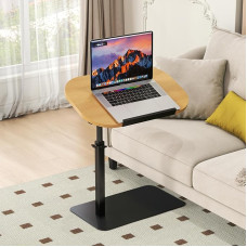 Solid Wood Side Tables C Shape Height Adjustable, Metal Base Coffee Table 360° Rotating Small Side Table, Wooden Couch Laptop Side Tables, Living Room Sofa Table, Sofa Bed Table (Wood Colour)