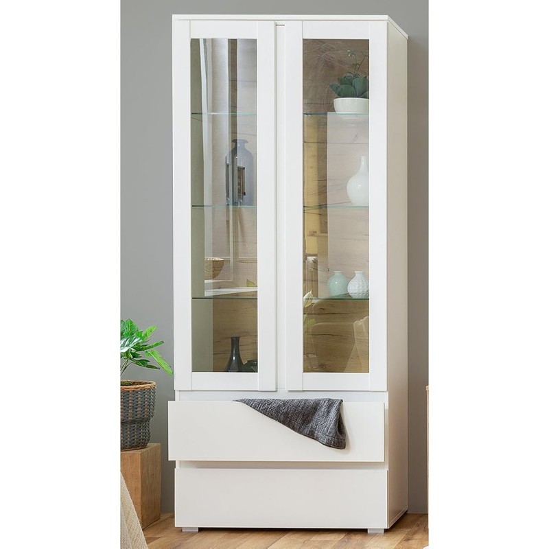 möbelando Ravenna Display Cabinet Wooden Display Cabinet Standing Display Cabinet White Matt