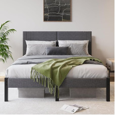 DUMEE 5ft King Bed Frame Upholstered Headboard Upholstered Bed Frame with Metal Slat Support Grey King