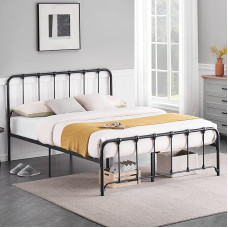 LUNSY 140 x 200 cm Vintage Metal Bed Frame with Slatted Frame, Sturdy Youth Bed/Guest Bed, Large Storage Space, Ideal for Small Spaces, Metal Bed, Black