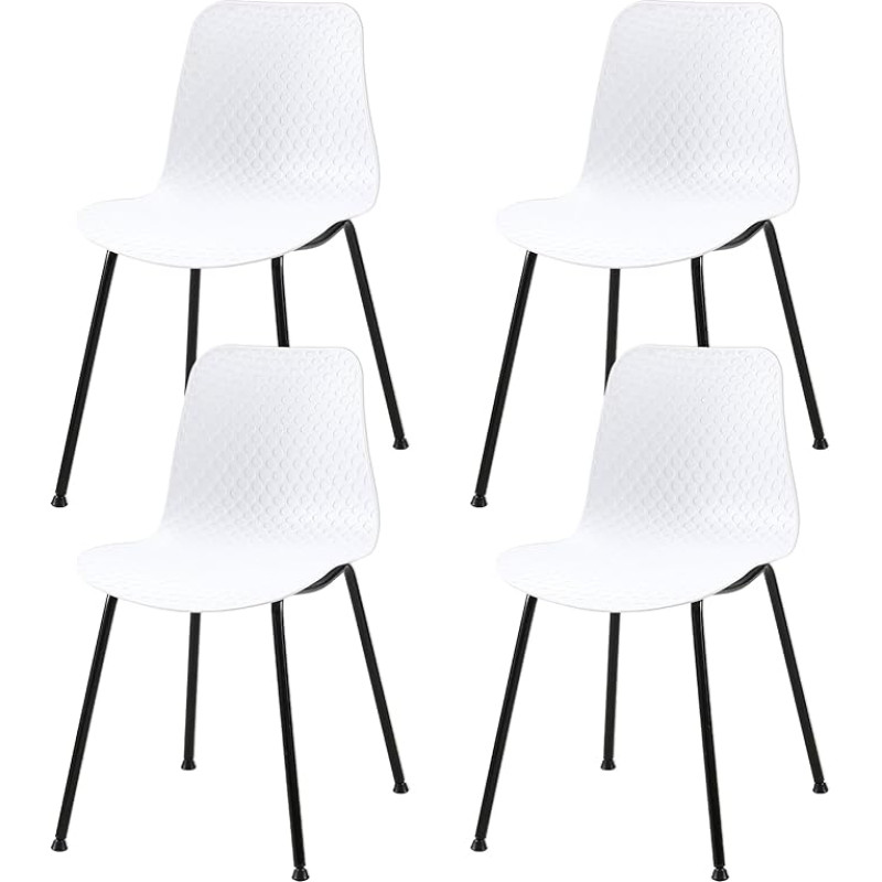 Achiemart Dining Room Chairs, Set of 4, Plastic Kitchen Chairs with Metal Legs and Backrests, Shell Chair, Living Room Chairs, Bistro Chairs for Dining Room, Office, Garden (White)