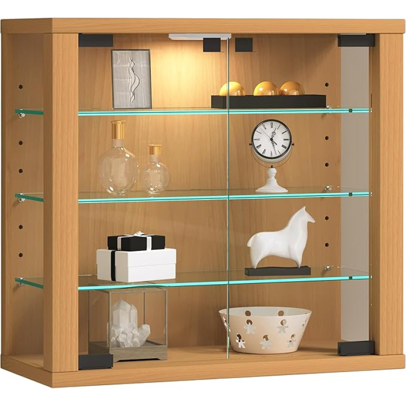 VCM Hanging Glass Display Cabinet with Tempered Safety Glass Dimensions H 40 x W 43 x D 18 cm Modern and Space-Saving Display Cabinet Vitrosa S Beech