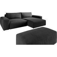 DELIFE Lanzo XL Corner Sofa Microfibre Black 270 x 180 cm Adjustable with Stool