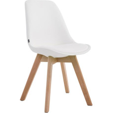 CLP Manado Dining Room Chair with Faux Leather Cover | Armchair with Wooden Frame | Upholstered Chair Available | Seat Height 47 cm, Colour: White, Frame Colour: Natural