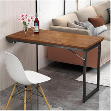 Wall Mounted Folding Table - Space Saving Floating Desk for Kitchen and Living Room, Retractable Support Feet, Ideal for Small Spaces and Convertible Dividers, Walnut Color