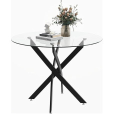 IMHKAM 80 x 80 x 75 cm Glass Modern Round Dining Table Glass Table Kitchen Table Round Dining Room Tables for Dining Room Living Room Kitchen Black