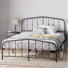 Zinus Heidi Metal Bed with Headboard and Footboard, 160 x 190 cm, Black, Height 31 cm, Platform Steel Mattress, Easy Assembly