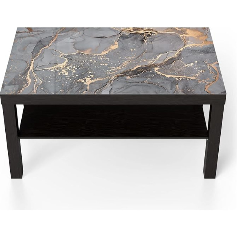 DEQORI Glass Table | Black Large 90 x 50 cm | Elegant Marble Pattern Motif | Unusual Glass Side Table | High Gloss Coffee Table for Living Room | Modern Couch Table with Design