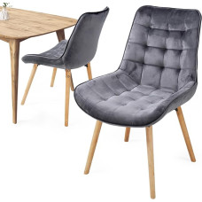 MIADOMODO Dining Room Chairs – Choice of Colours, 2 / 4 / 6 / 8 Set, Velvet Seat, Padded, Beech Legs with Backrest – Padded Stool Kitchen Chair, Retro Chair, Living Room Chair (Dark Grey, Set of 2)