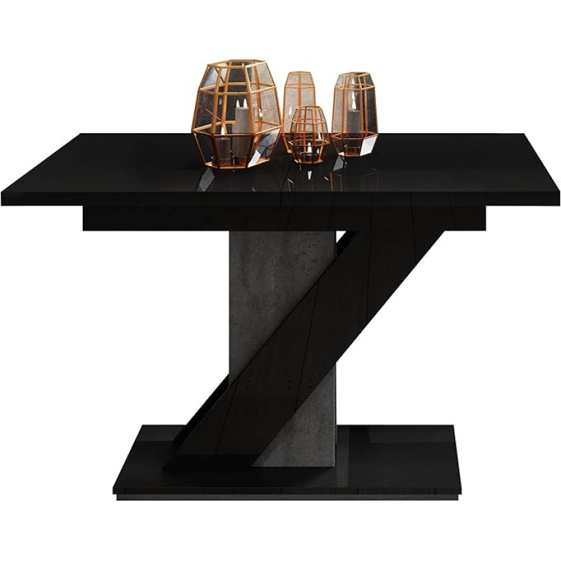 Mirjan24 Malzik Table for Dining Room, Practical Pull-Out Table, Rectangular Dining Table, Kitchen Table, Dining Room Table, Extendable Table (Black High Gloss / Concrete)
