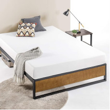 Zinus Suzanne Bed 160 x 190 cm - Bed Frame Height 18 cm - Metal and Wood Platform Bed with Wooden Slatted Frame - Brown and Black