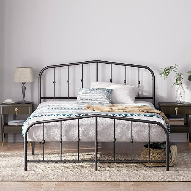 Zinus Heidi Metal Bed Frame with Headboard and Footboard | 180 x 200 cm | Black | Height 31 cm | Steel Platform for Mattresses | Easy Assembly