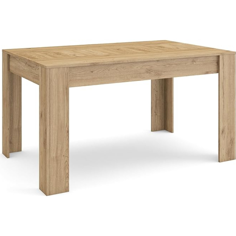 Skraut Home Dining Room Table, Kitchen Table, Dining Table, 140 x 90 x 76 cm, For 6 Guests, House Table, Modern Style, Oak