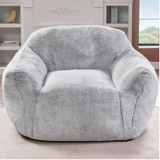 Homguava Giant Bean Bag Chair, Bean Bag with Armrests, Filled High Density Foam, Cozy Plush Chair, Large Bean Bag for Adults in Living Room, Bedroom (Light Grey)