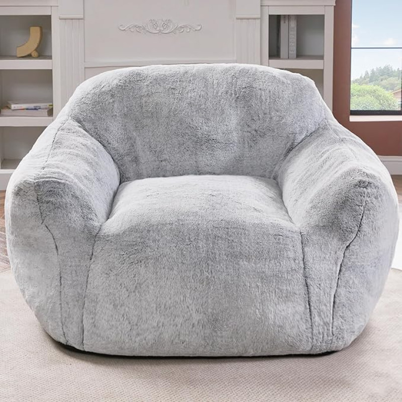 Homguava Giant Bean Bag Chair, Bean Bag with Armrests, Filled High Density Foam, Cozy Plush Chair, Large Bean Bag for Adults in Living Room, Bedroom (Light Grey)