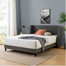 ZINUS Evelyn Double Bed Frame - Bed 135 x 190 cm - 25 cm Height - Padded Bed Frame with Wide Wing Headboard - Dark Grey