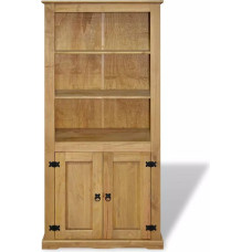tidyard Mexico Style Cabinet with 3 Open Shelves + 1 Cupboard with Double Door, Made of Pine Wood, Brown, 80 x 40 x 170 cm (L x W x H)