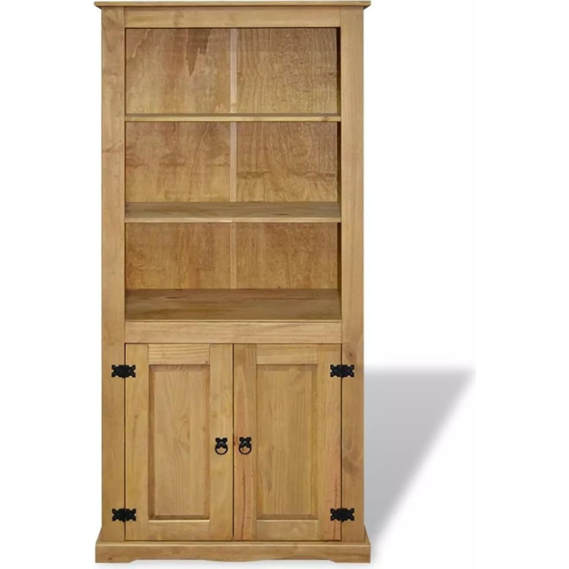 tidyard Mexico Style Cabinet with 3 Open Shelves + 1 Cupboard with Double Door, Made of Pine Wood, Brown, 80 x 40 x 170 cm (L x W x H)