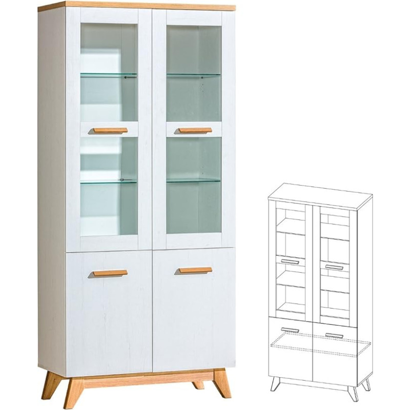 Furniture24 Sven Sv3 Cabinet Living Room Cabinet 4 Door Scandinavian Style Pine White
