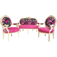 Lounge Sofa Set Colourful Velvet Fuchsia Colour French Louis Baroque Rococo Style Sofa Set Retro Look for Hotel Lodge Lobby or Home Decor
