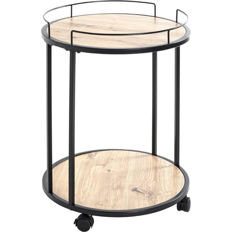 HAKU Möbel Side Table on Wheels Oak Black MDF Melamine Metal Dimensions Height 60 cm x Diameter 45 cm Style: Modern