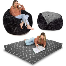 CordaRoy's Convertible Fur Bean Bag - Black - Queen