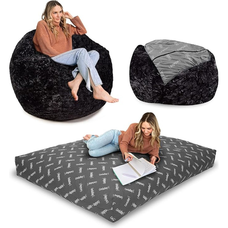 CordaRoy's Convertible Fur Bean Bag - Black - Queen