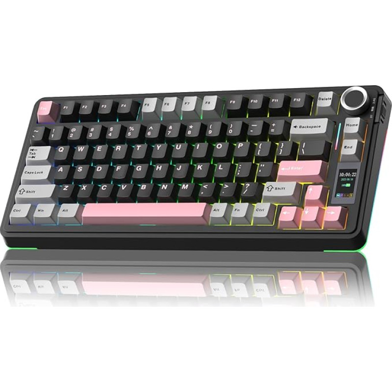 AULA S75 Pro Gaming Keyboard 75%, BT5.0/2.4G/USB-C Wireless Mechanical Keyboard with Display & Button, Five-Layer Padding Structure, QWERTY, RGB, Hot Swap, Creamy Sound (Black Pink)
