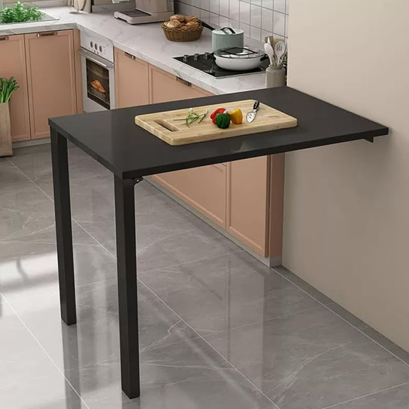 Wandmontierter Klapptisch, platzsparender Schreibtisch für Küche und Zuhause, schwarzer Holztisch (75 x 70 cm), vielseitiger Wandschreibtisch, perfekt für kleine Räume