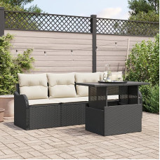 Rantry 5-teiliges Garten Sofaset mit Kissen Schwarz Poly Rattan, 2-Sitzer Garten Sofa mit Stauraum & Kissen Schwarz Poly Rattan Gartenlounge Model3357100