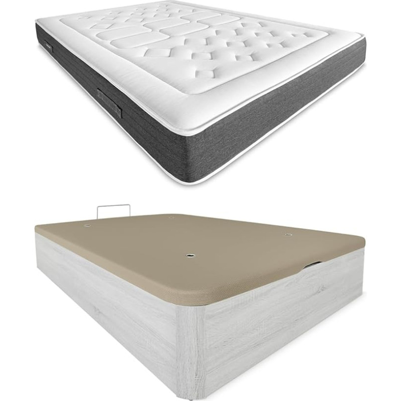 DUÉRMETE ONLINE Polar Pack Viscoelastic Mattress Organic Natural Thickness 24 cm + Wooden Box Spring Bed High Capacity Colour 90 x 190 cm