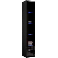 Furniture24 Vigo Hanging Display Cabinet Wall Cabinet Wall Cabinet with 1 Door Cabinet Living Room Cabinet Handle-less Push to Open (Black/Black High Gloss, Without Lighting)